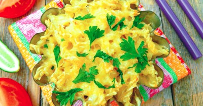 Запеканка с макаронами и сыром в духовке простой ужин