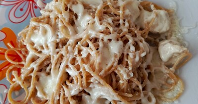 спагетти с курицей в сметане