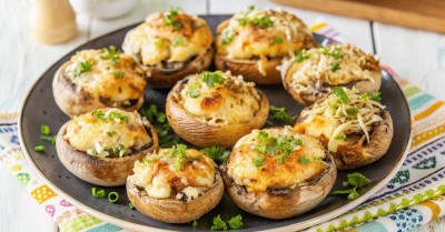 Фаршированные шляпки шампиньонов в духовке