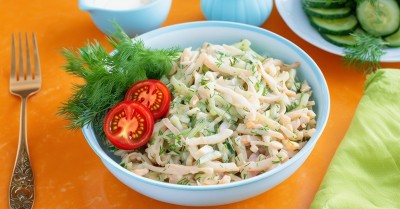 Салат кальмар яйцо майонез огурец