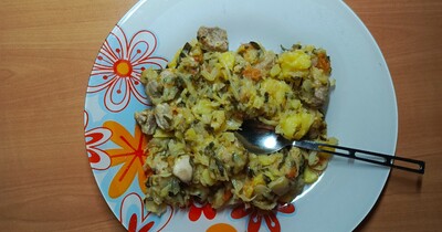 тушёная капуста с картошкой и свининой