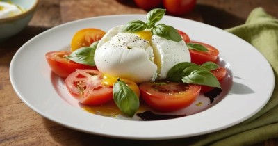 Салата с сыром буррата помидорами и базиликом