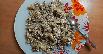 жемчужная каша с бананом и шоколадом