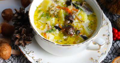Сливочный суп с опятами и гречкой