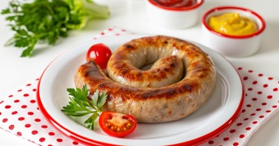 Домашняя колбаса из свинины в кишках на противне