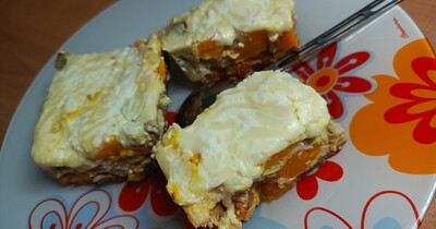 тыквенная запеканка с куриным сердцем и шампиньоном