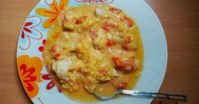 гороховое пюре со свининой и болгарским перцем