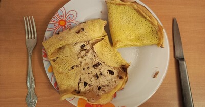 рисовый блин с банановым творогом и шоколадом