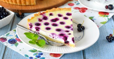 Песочный пирог с творогом и черной смородиной