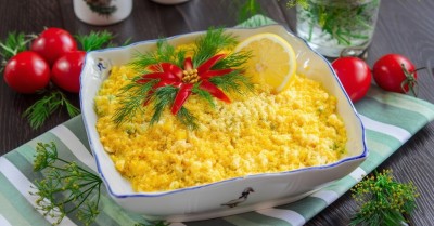 Салат Мимоза с сардиной и сыром