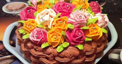 Торт Корзина с цветами с киви