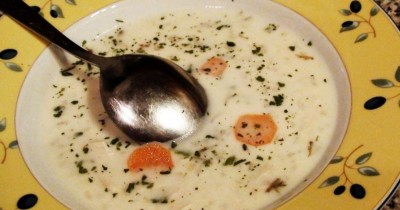 Суп сливочно-сырный с курицей и рисом