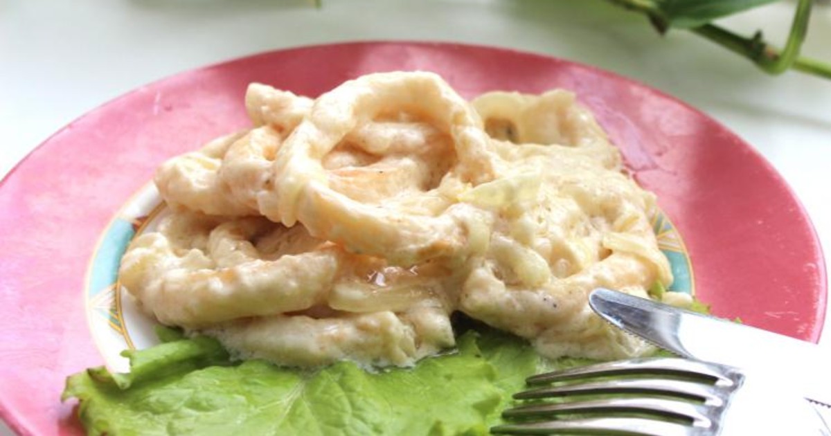 Кальмары жареные с луком и сметаной рецепт с пошагово Кальмары жареные с луком и сметаной рецепт с пошагово