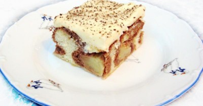 Бисквитный торт с масляным кремом и яблоками