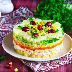 Салат с копченой курицей и ананасами Салат с копченой курицей и ананасами