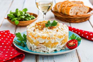 Салат курица ананасы сыр яйцо Салат курица ананасы сыр яйцо