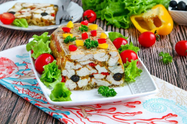 Мраморная курица с желатином в духовке Мраморная курица с желатином в духовке