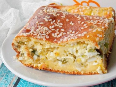 Заливной пирог с яйцом и зеленым луком на кефире Заливной пирог с яйцом и зеленым луком на кефире