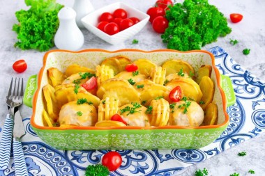Котлеты из фарша с картошкой в духовке запеченные с сыром Котлеты из фарша с картошкой в духовке запеченные с сыром