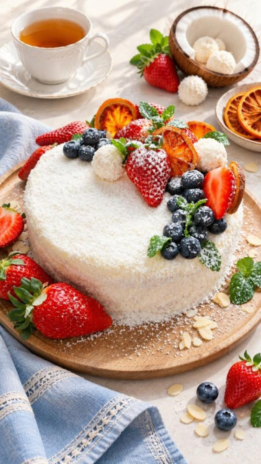 Торт из миндальной муки с кокосовой стружкой Торт из миндальной муки с кокосовой стружкой