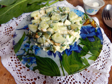 Салат огурцы щавель яйца зеленый лук сметана майонез