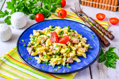 Макароны с тушенкой в кастрюле или казане Макароны с тушенкой в кастрюле или казане
