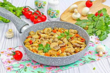 Свинина с шампиньонами на сковороде Свинина с шампиньонами на сковороде