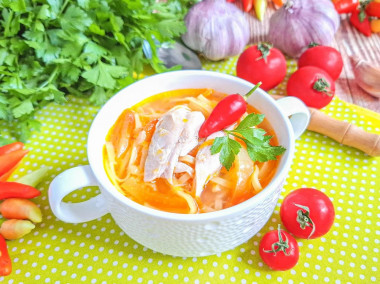 Куриный суп с овощами и лапшой Куриный суп с овощами и лапшой