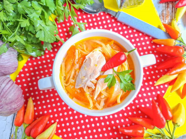 Куриный суп с овощами и лапшой Куриный суп с овощами и лапшой