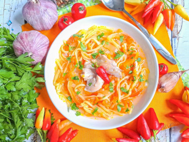 Куриный суп с овощами и лапшой Куриный суп с овощами и лапшой