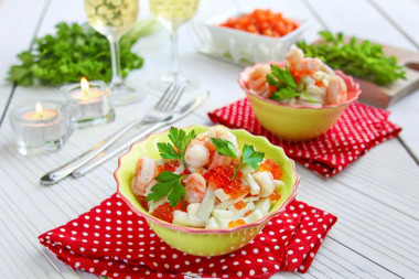 Салат креветки кальмары красная икра Салат креветки кальмары красная икра