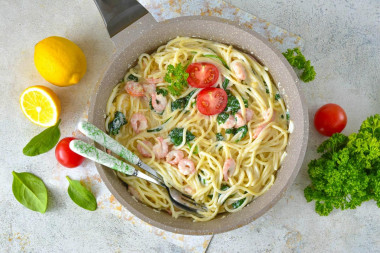 Паста с креветками и шпинатом Паста с креветками и шпинатом