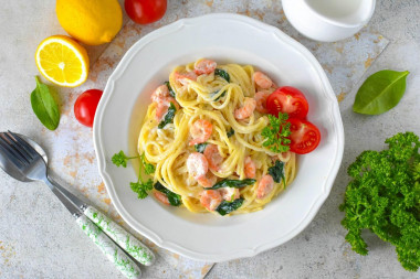 Паста с креветками и шпинатом Паста с креветками и шпинатом