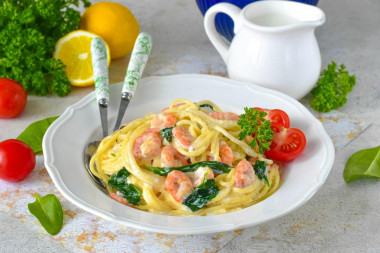 Паста с креветками и шпинатом Паста с креветками и шпинатом