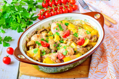 Картошка с шампиньонами и курицей Картошка с шампиньонами и курицей