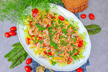 Салат с креветками и кедровыми орешками Салат с креветками и кедровыми орешками