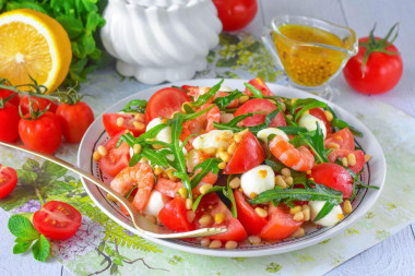 Салат с рукколой кедровыми орешками и креветками Салат с рукколой кедровыми орешками и креветками