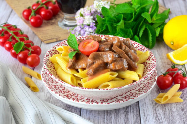 Макароны с подливой с мясом Макароны с подливой с мясом
