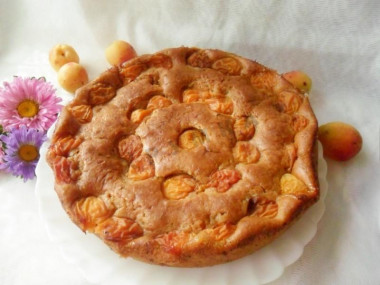 Простой пирог на кефире с абрикосовым вареньем