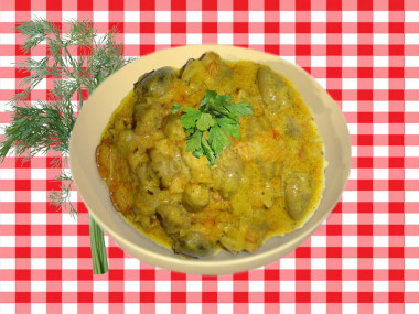 Куриные сердечки в мультиварке в сливках Куриные сердечки в мультиварке в сливках