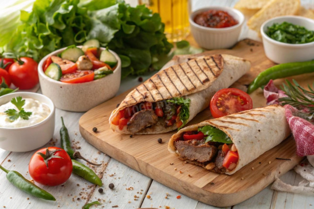 Шаурма в лаваше с шашлыком Шаурма в лаваше с шашлыком