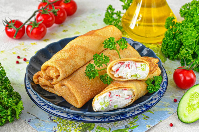 Блины с крабовыми палочками Блины с крабовыми палочками