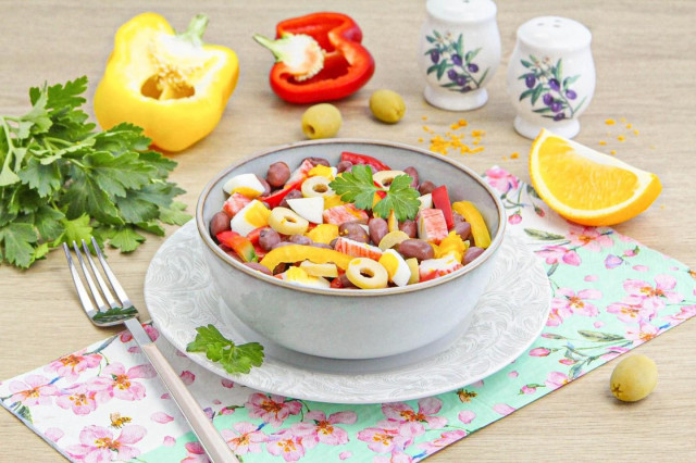 Салат фасоль крабовые палочки яйца Салат фасоль крабовые палочки яйца