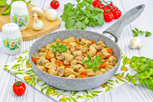 Свинина с шампиньонами на сковороде Свинина с шампиньонами на сковороде