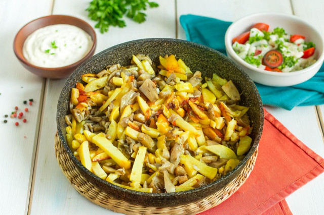 Жареная картошка с вешенками на сковороде Жареная картошка с вешенками на сковороде