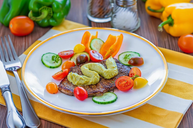 Мясо с авокадо на сковороде Мясо с авокадо на сковороде