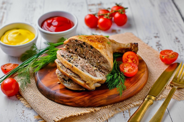 Фаршированные окорочка с грибами в духовке Фаршированные окорочка с грибами в духовке