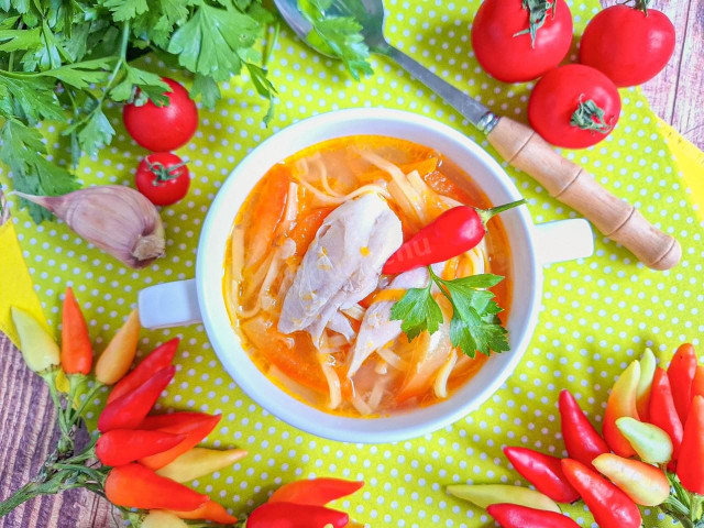 Куриный суп с овощами и лапшой Куриный суп с овощами и лапшой