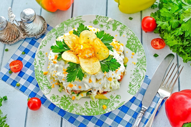 Салат Орхидея с чипсами и курицей Салат Орхидея с чипсами и курицей
