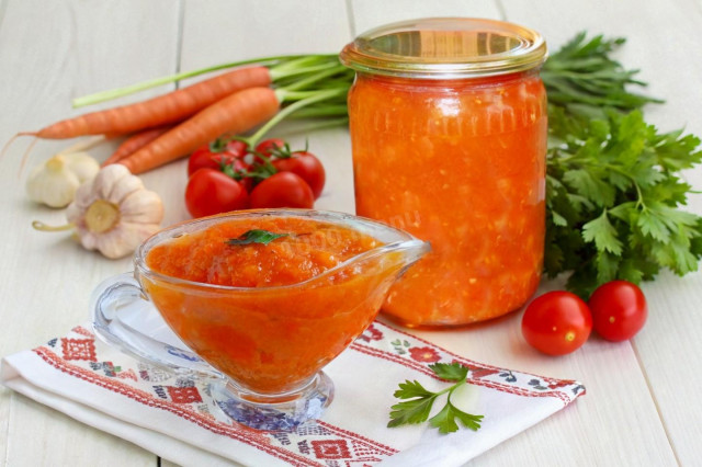 Икра из моркови с помидорами на зиму Икра из моркови с помидорами на зиму